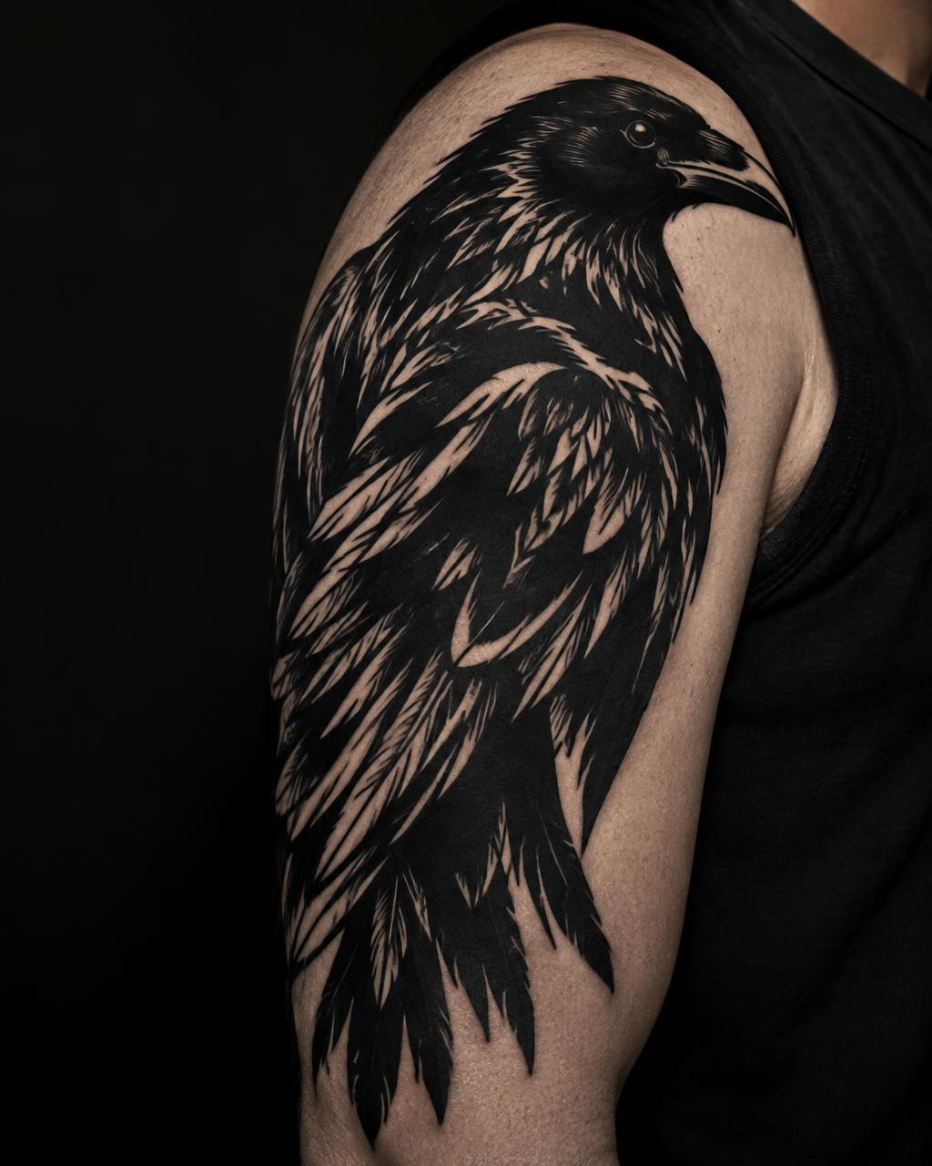 Kruk blackwork — tatuaż blackwork, bark