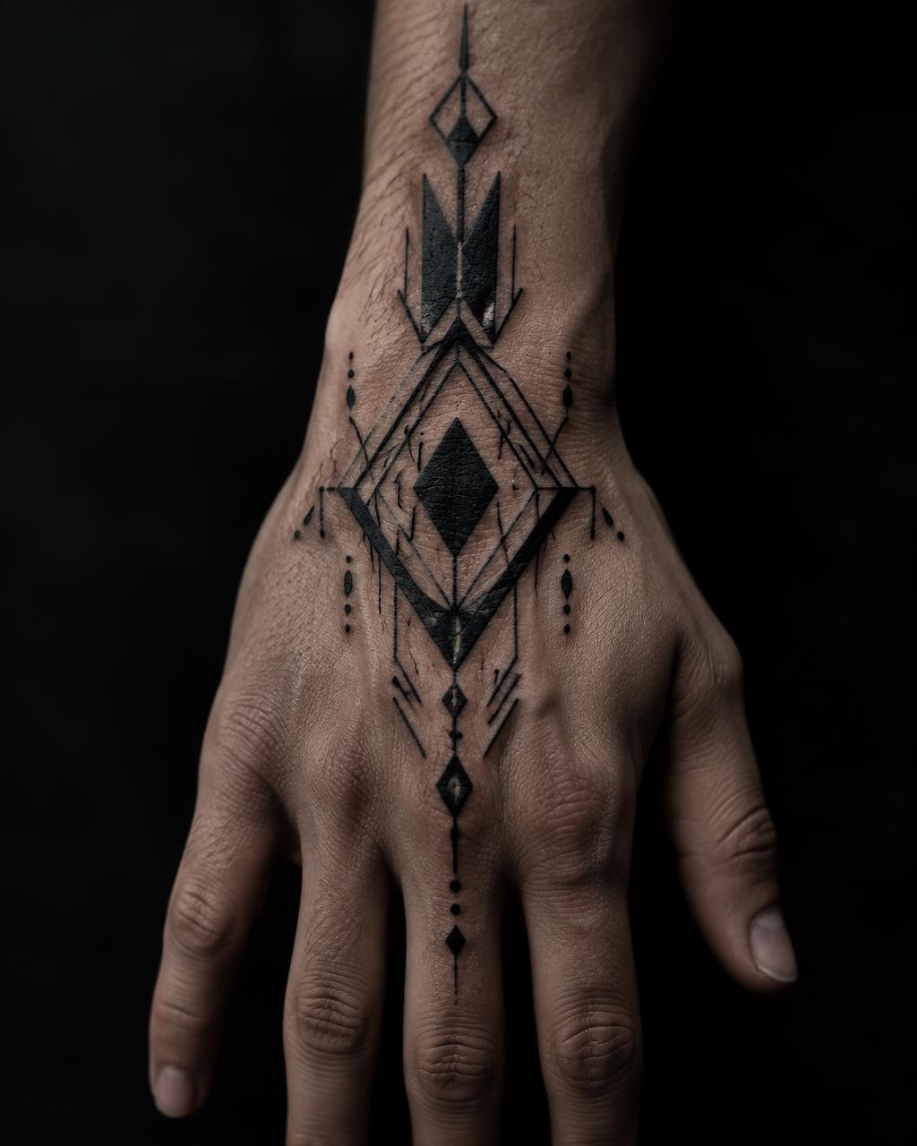 Geometria — tatuaż blackwork, dłoń